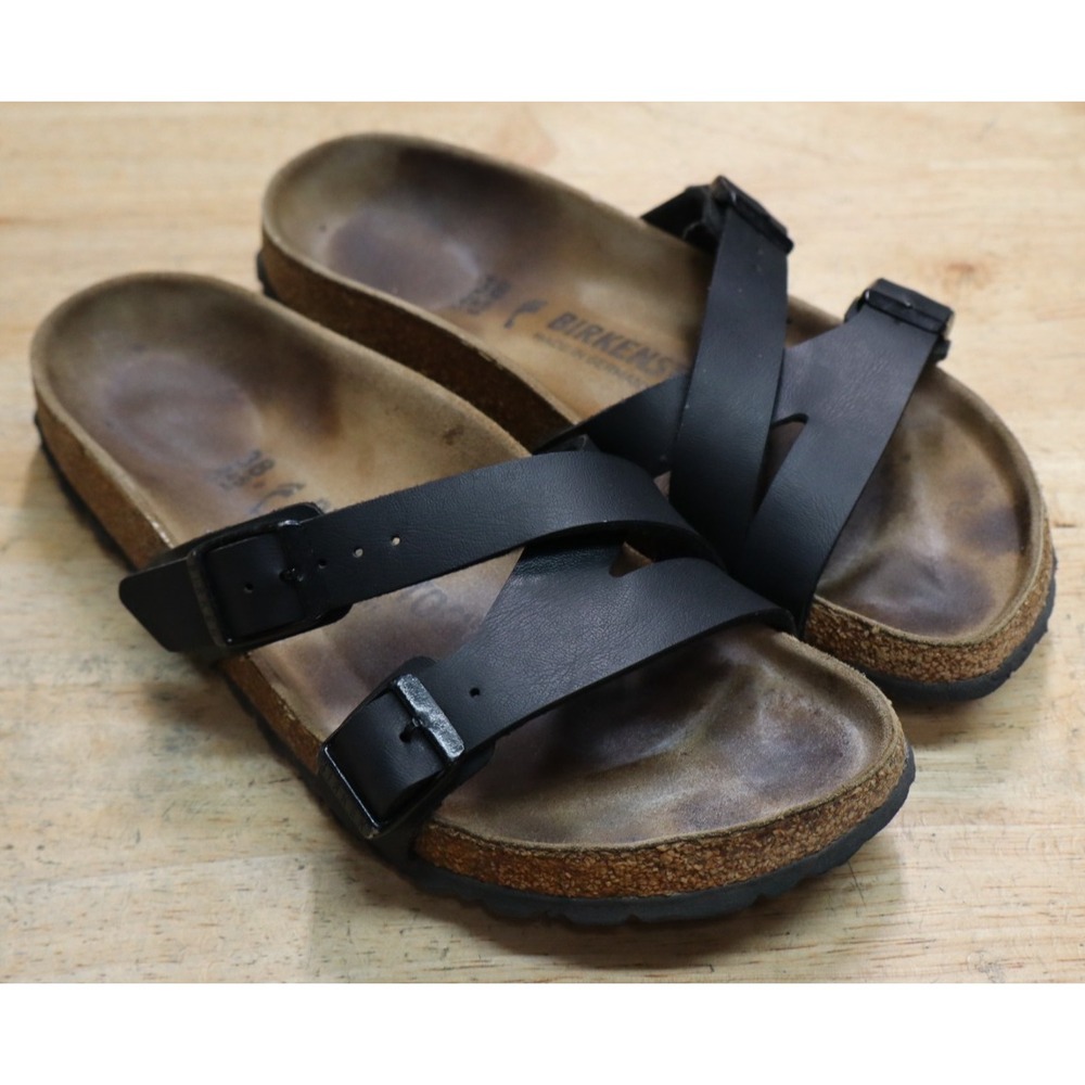 Women's Birkenstock Size 38 US Size 7 Yao Birko Flor Black Leather